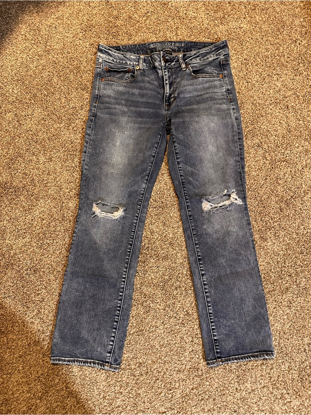American Eagle Outfitters Straight Leg Women's Jeans - Distressed Blue Wash
